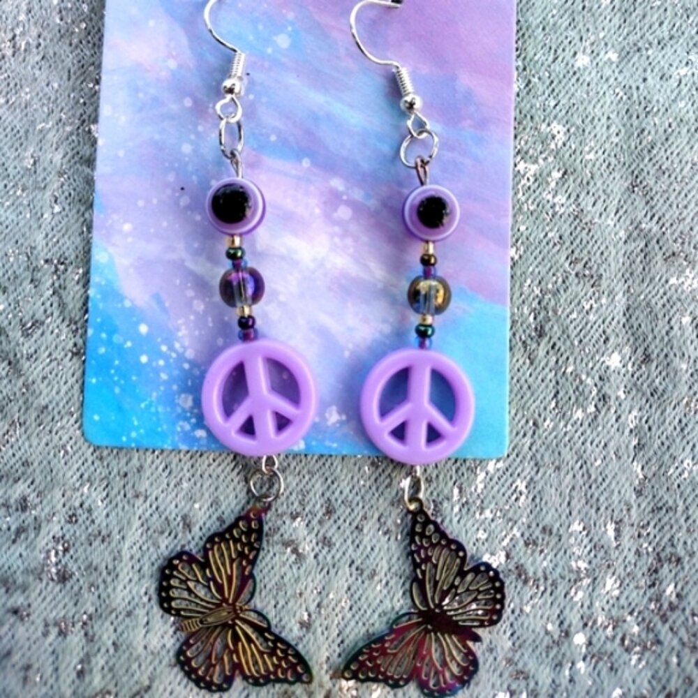 Evil eye peace butterfly beaded earrings dangles